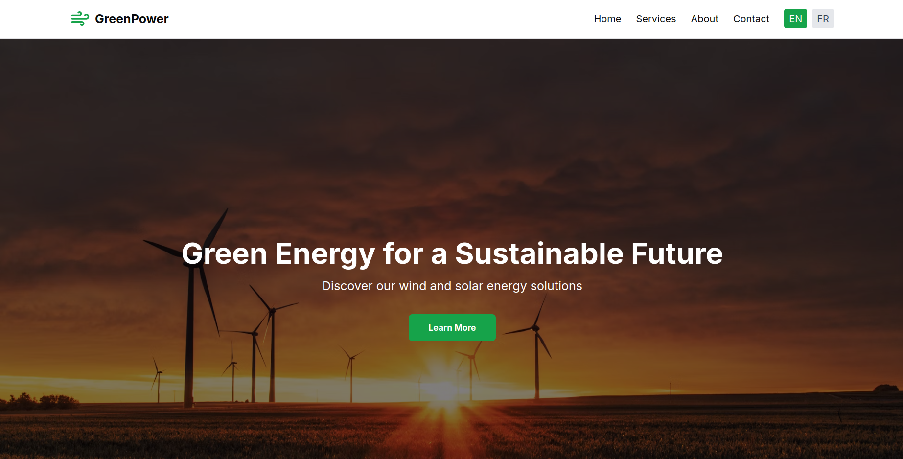 A landing page for GreenPower. A company that sells green energy products.